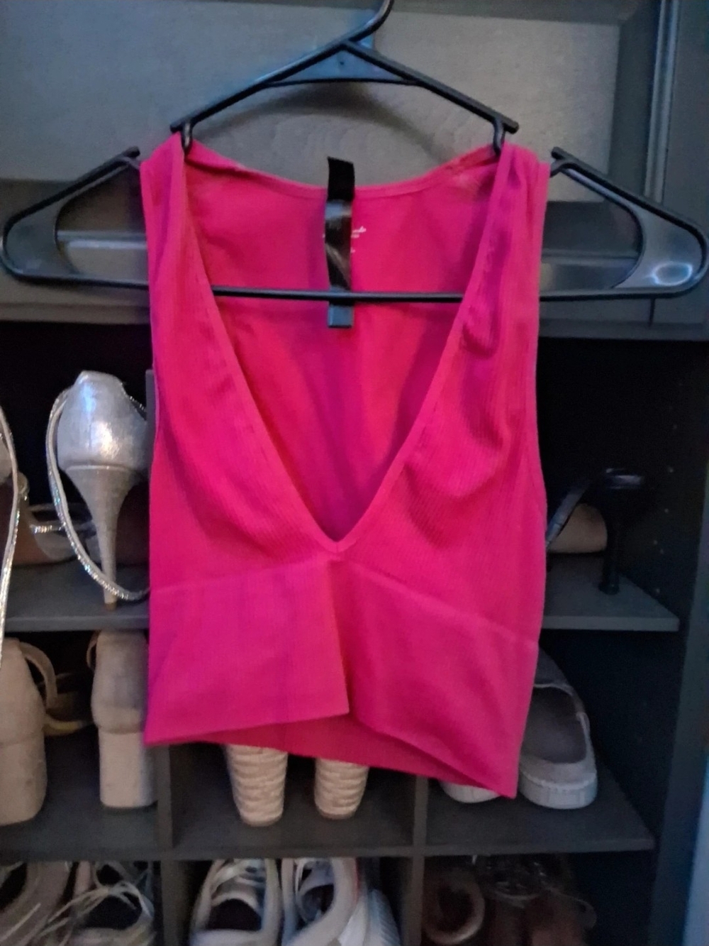 Women's Deep V-Neck Ribbed Tank Top - Hot Pink